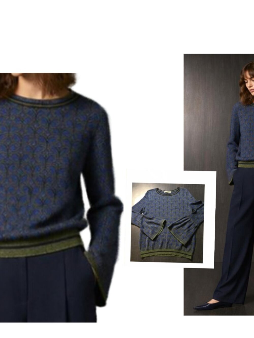 NEW Blue Green Flare Sleeve gold speckles Sweater Medium - Picture 4 of 12